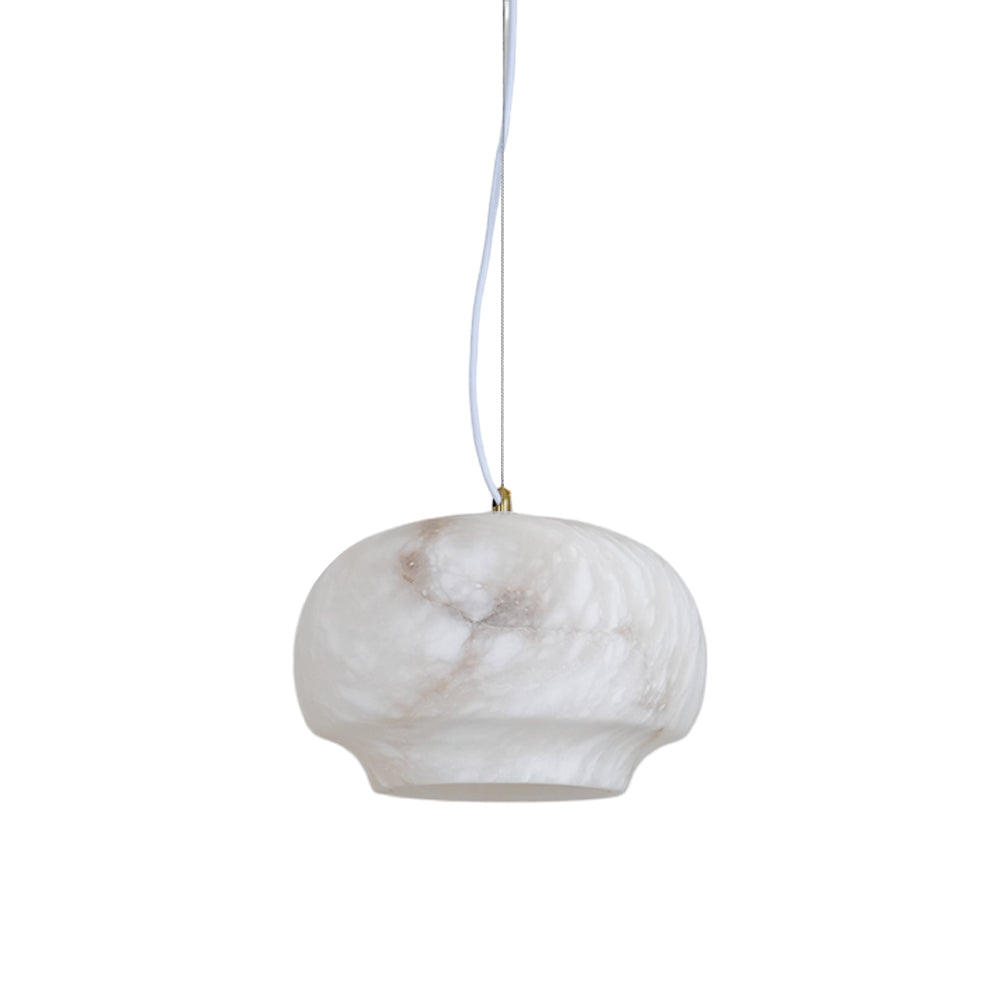 Clérachic alabaster pendant in the squat dome shape, white cord running to a rounded stone shade.