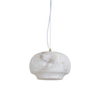 Clérachic alabaster pendant, low domed shade with a softly flared rim, on a white cord.