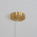Detail of the Clérachic brushed brass ceiling canopy with its white cord and fixing screws.