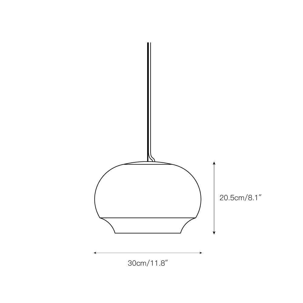 Dimension drawing for the Clérachic alabaster pendant, 30cm/11.8in wide and 20.5cm/8.1in high.