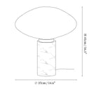 Dimension drawing of the mist marble table lamp, in outline against white.