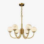 The Clérachic globe chandelier on white, suspended from its chain with the canopy in frame.