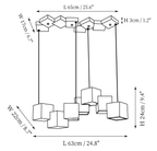 Clérachic chandelier dimension drawing, 1 of 2, every measurement marked in centimetres and inches.
