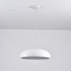 White Clérachic dome pendant seen from beneath, with its unlit grey diffuser visible beside a ceiling spotlight.