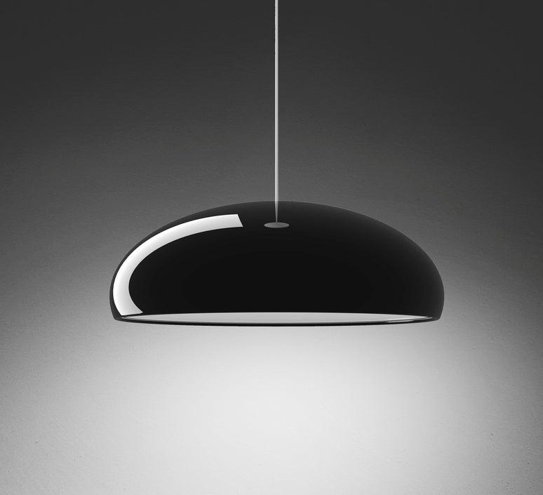 Gloss black Clérachic dome pendant on a grey gradient backdrop, its white inner rim showing at the lower edge.