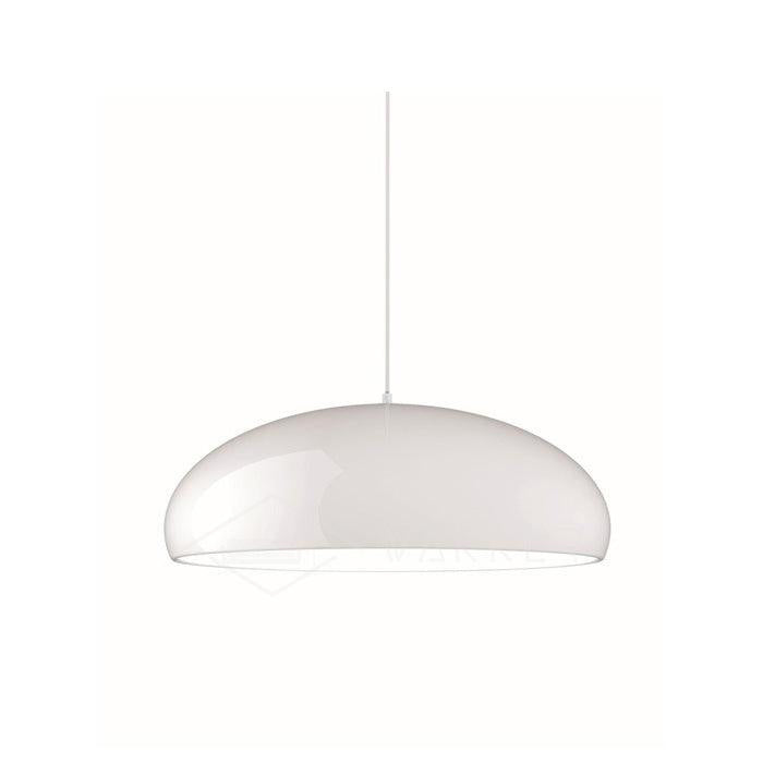 Slightly translucent white Clérachic dome pendant on a plain white background, hanging from a fine white cable.
