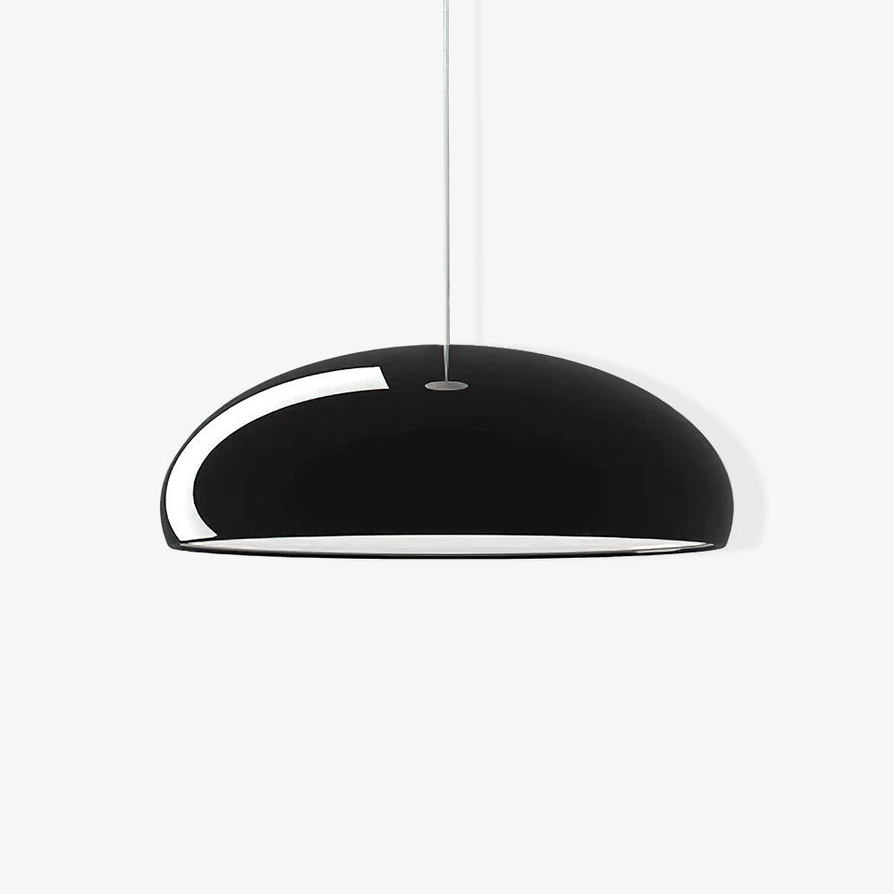 Gloss black Clérachic dome pendant on a pale backdrop, with a small metal cap at the top where the cable meets the shade.