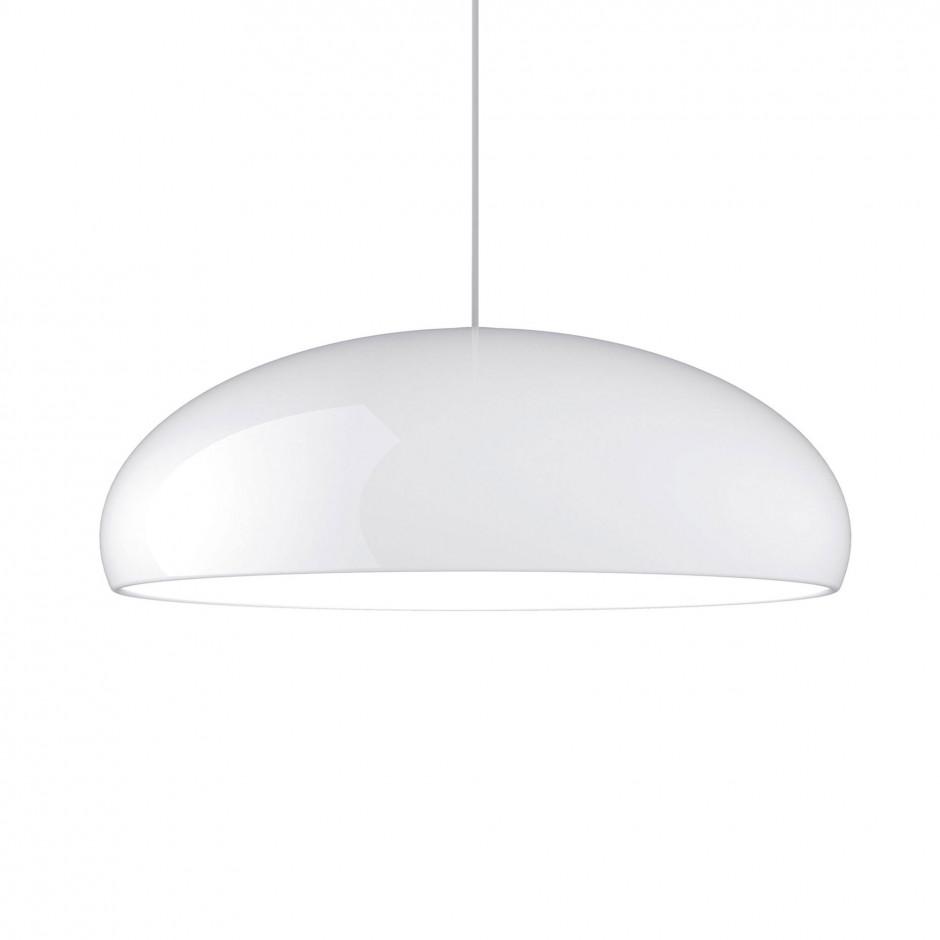 Glossy white Clérachic dome pendant on a plain white background, hanging from a thin grey cable.
