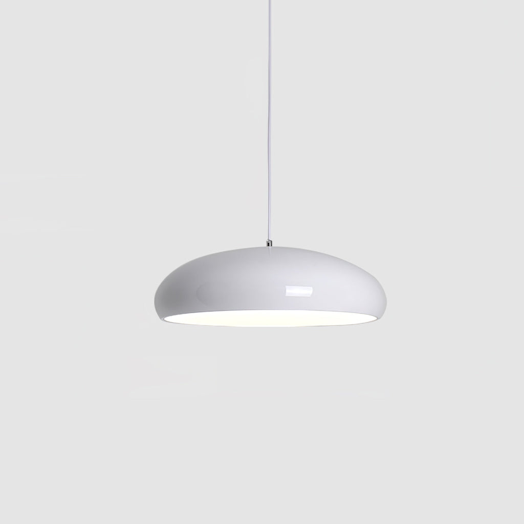 White Clérachic dome pendant on a grey backdrop, its glossy shell shown from slightly below with a white cable.