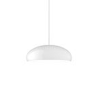 White Clérachic dome pendant on white, hung from a thin cable, its lower rim just showing a pale inner shadow.