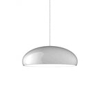 Glossy white Clérachic dome pendant on white, shot from slightly below with a pearly sheen on the shell.