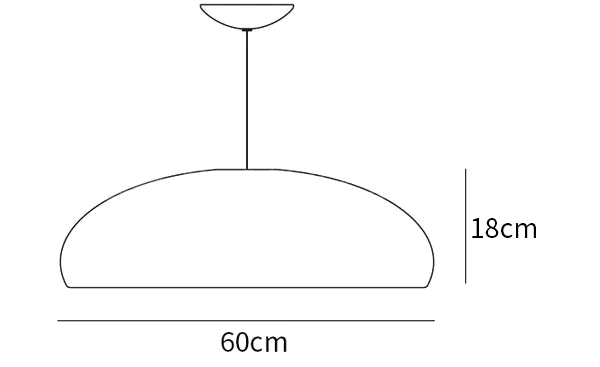 Clérachic pendant light dimension drawing, every measurement marked in centimetres and inches.