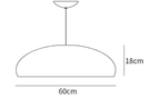 Clérachic pendant light dimension drawing, every measurement marked in centimetres and inches.