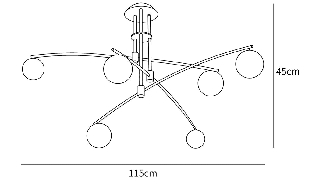 Dimension drawing of this Clérachic chandelier, with its height and width marked.