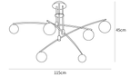 Dimension drawing of this Clérachic chandelier, with its height and width marked.