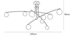 Dimension drawing of this larger Clérachic chandelier, with its height and width marked.