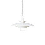White Clérachic pendant on a white backdrop, the three tiers unlit, with a white coiled cable above.