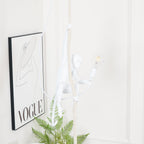 This Clérachic pendant frame shows the white monkey seated low on its rope, a filament bulb lit, beside a black-framed print and a fern.