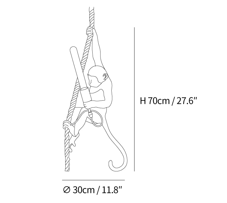Clérachic pendant light dimension drawing, every measurement marked in centimetres and inches.