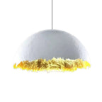Clérachic dome pendant with a rough white surface and a ragged gold-leaf rim, cut out on a white background.