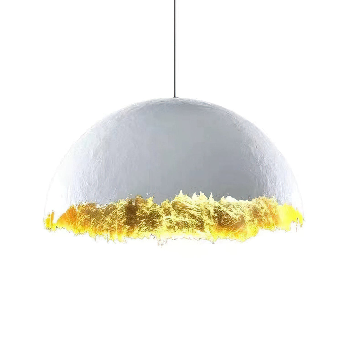Clérachic dome pendant with a rough white surface and a ragged gold-leaf rim, cut out on a white background.