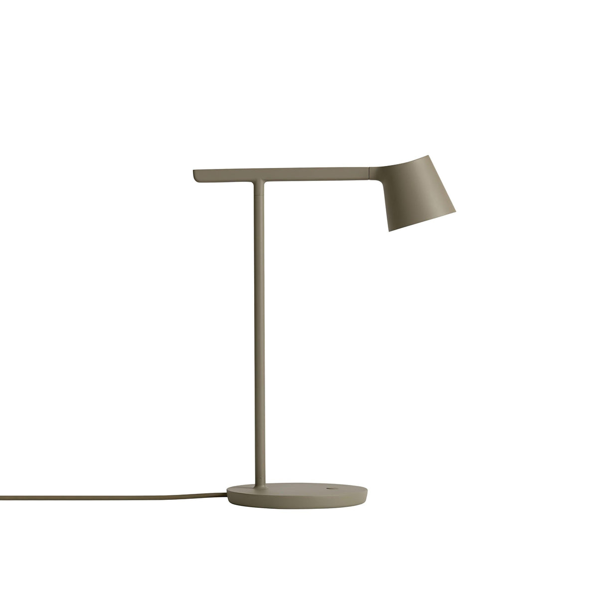 An olive Clérachic table lamp on a white backdrop, with its cord trailing off to the left of the base.