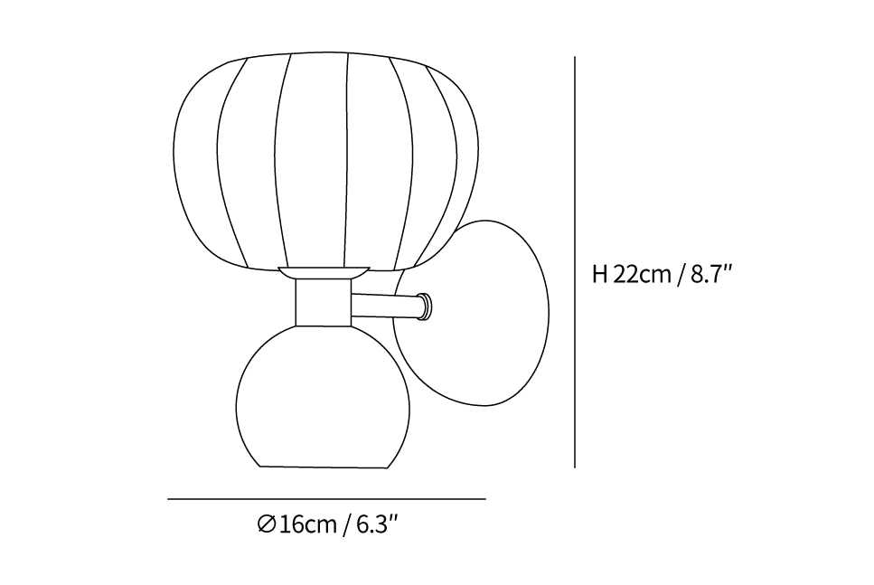 Dimension drawing of this Clérachic wall light, with its height and diameter marked.