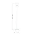 Technical dimension drawing of the torchiere floor lamp with upward shade, 146 cm tall on a 24 cm diameter base