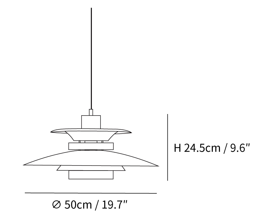 Dimension drawing of this Clérachic pendant, with its height and diameter marked.