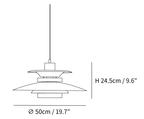 Dimension drawing of this Clérachic pendant, with its height and diameter marked.