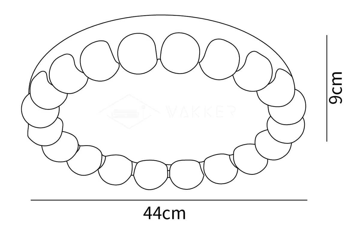 Dimension drawing of the molina ceiling lamp, in outline against white.