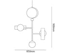 Dimension drawing of the monaco suspension light, in outline against white.