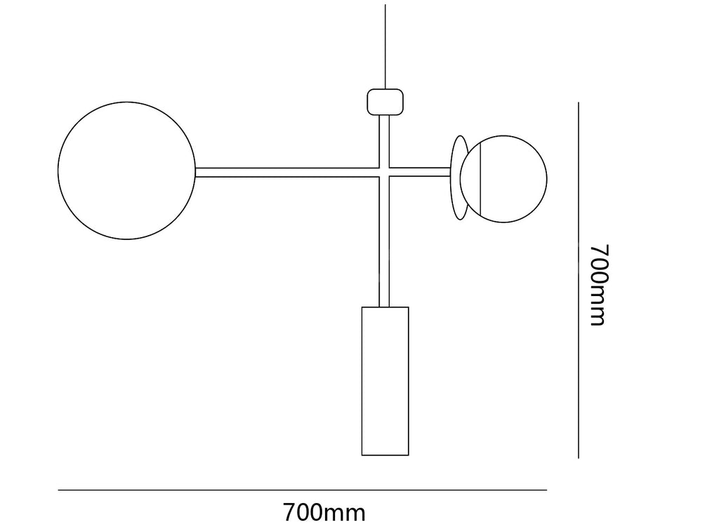 Dimension drawing of the monaco suspension light, in outline against white.