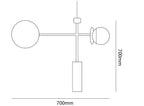 Dimension drawing of the monaco suspension light, in outline against white.