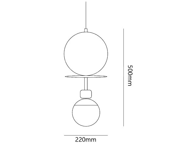 Dimension drawing of the monaco suspension light, in outline against white.