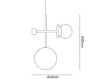 Dimension drawing of the monaco suspension light, in outline against white.