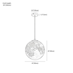 Clérachic pendant light dimension drawing, 20 cm, every measurement marked in centimetres and inches.