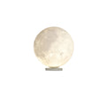 Small lit Clérachic moon lamp with a cool grey crater pattern on a thin round base, cut out on a white background.