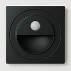 Clérachic square black stair wall light, 8.6 cm, with a round half-moon recess and a small round motion sensor.