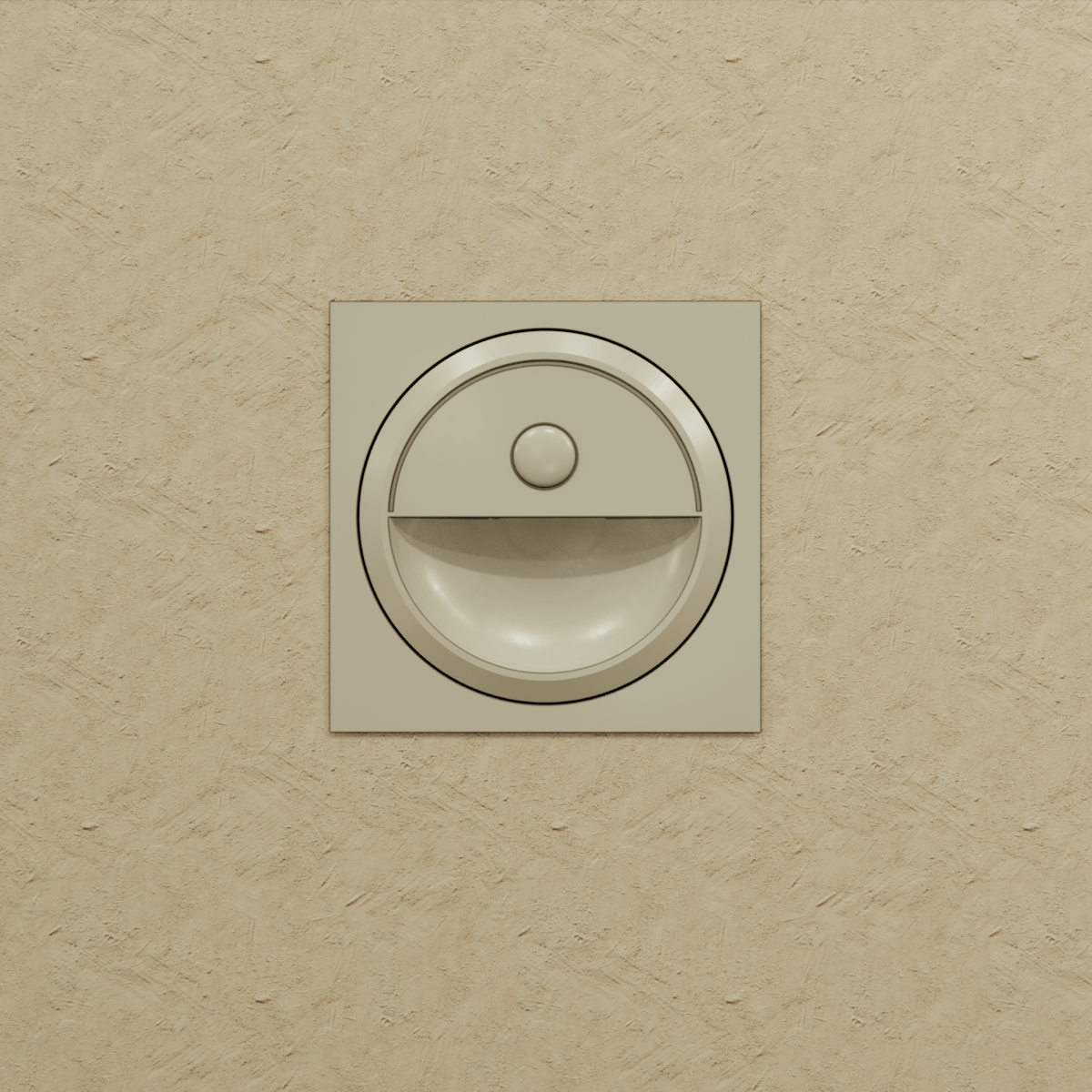 Clérachic pale square stair light on a textured sand wall, unlit, showing its round sensor and curved recess.