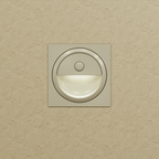 Clérachic pale square stair light on a textured sand wall, its half-moon recess glowing a soft white.