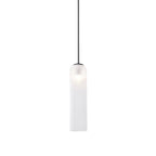 Frosted white glass on the Clérachic tube pendant, lit on a black rod against a plain white studio background.
