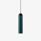 Green glass tube shade of the Clérachic pendant, unlit, shown isolated on a soft grey studio backdrop.