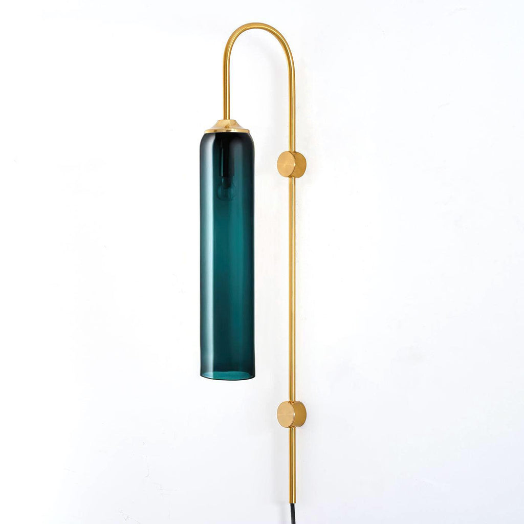 Clérachic mouth-blown glass wall sconce in deep teal, unlit, showing how saturated the colour sits before you switch it on.