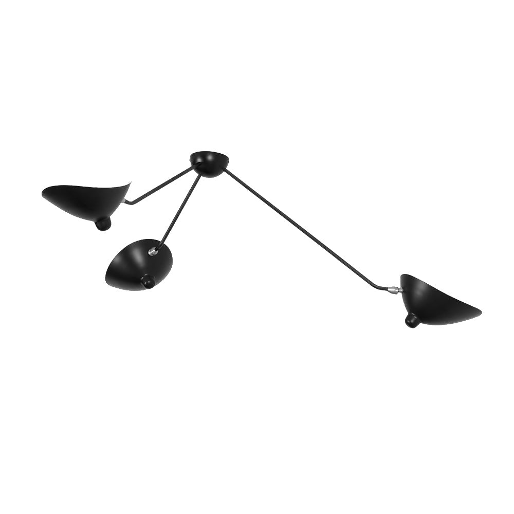 Dimension drawing of the multi arm spider ceiling lamp b, in outline against white.