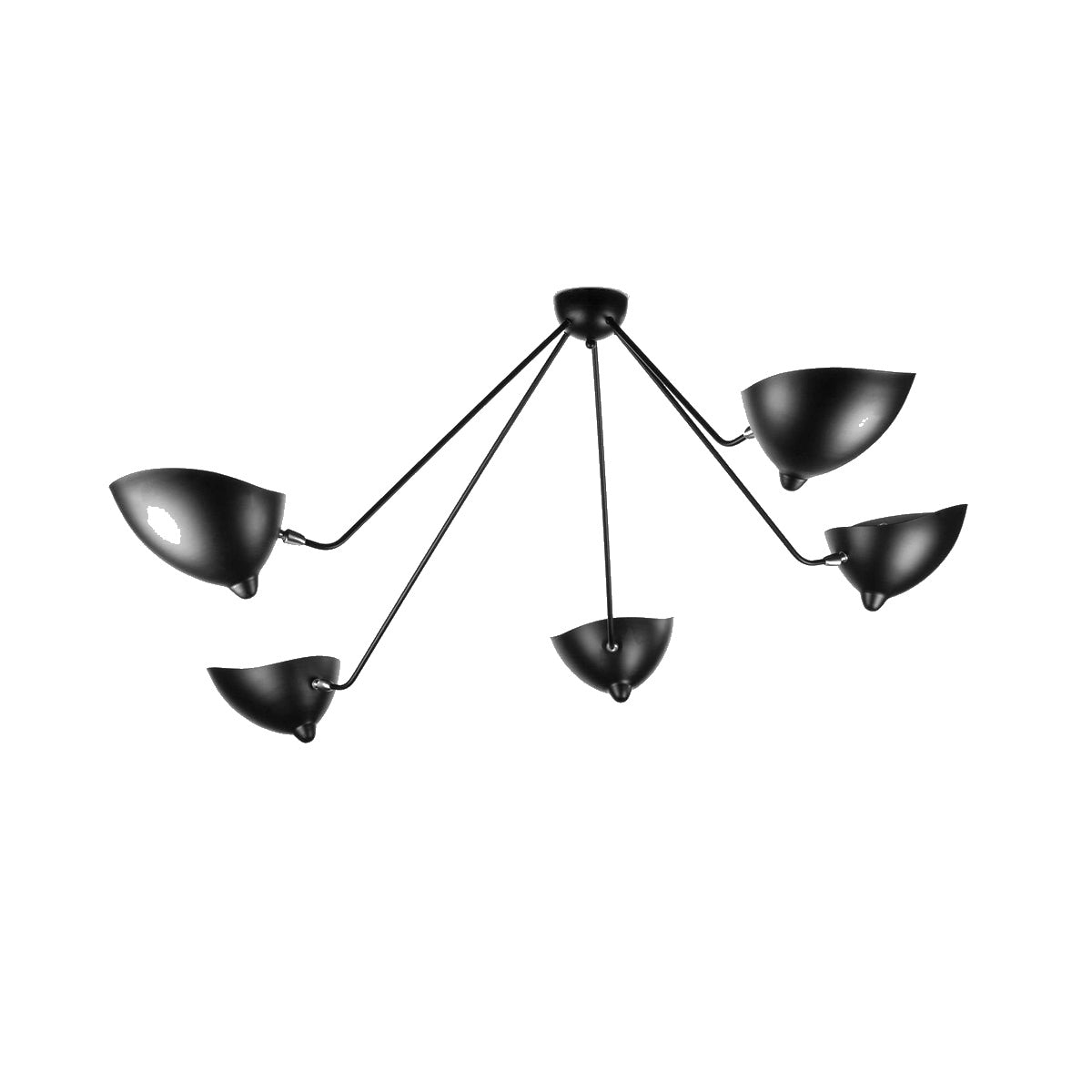 Dimension drawing of the multi arm spider ceiling lamp b, in outline against white.
