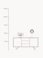 At 50 cm (19.7 in) tall, the Clérachic table lamp in Chrome is drawn to scale on a sideboard against a 250 cm (98.4 in) height rule.