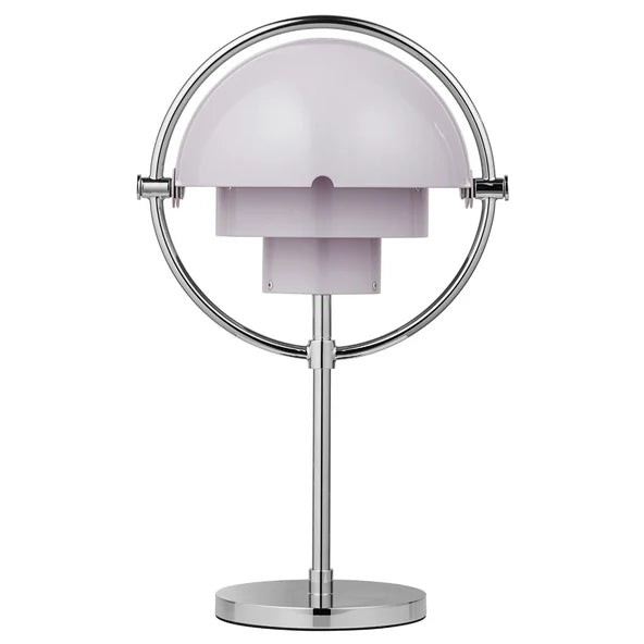 Clérachic rechargeable table lamp in pale lilac with a polished chrome ring, stem and base.