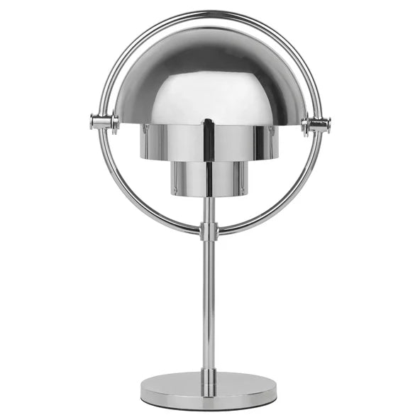 Clérachic rechargeable table lamp in polished chrome throughout, the mirrored shades catching the room.