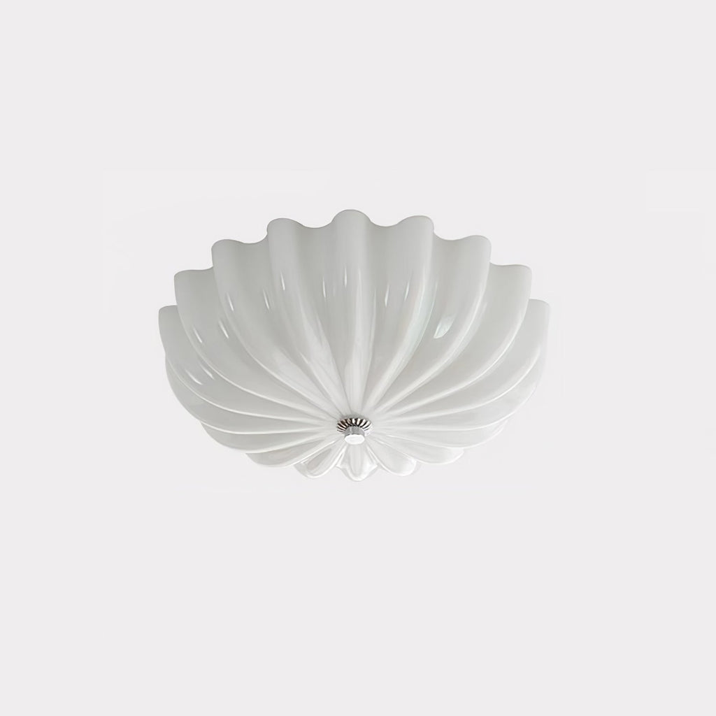 Clérachic Murano-Style Scalloped Glass Flush Ceiling Light in smooth white glass, unlit against a pale studio wall.